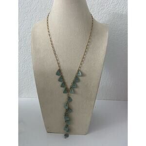 Vintage mint green y drop necklace, gold tone